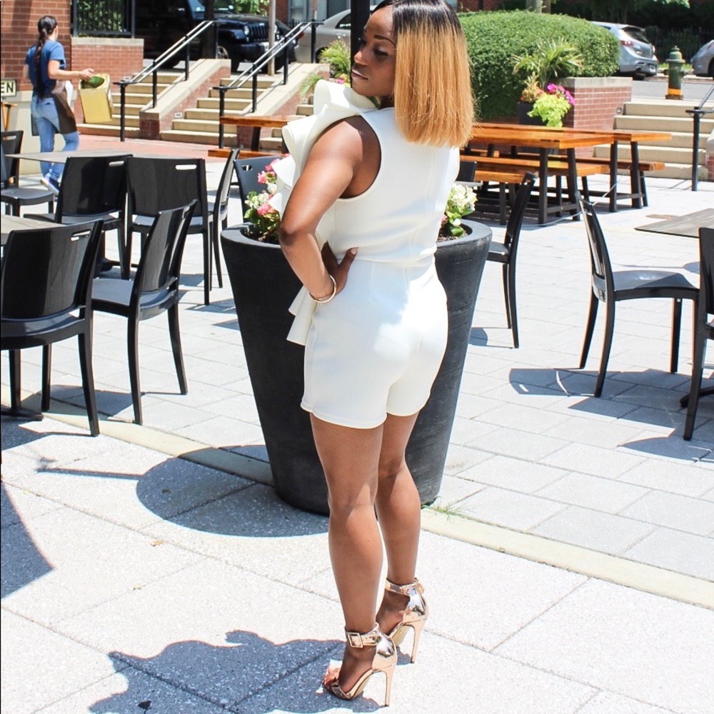 White, Ruffle Short Romper